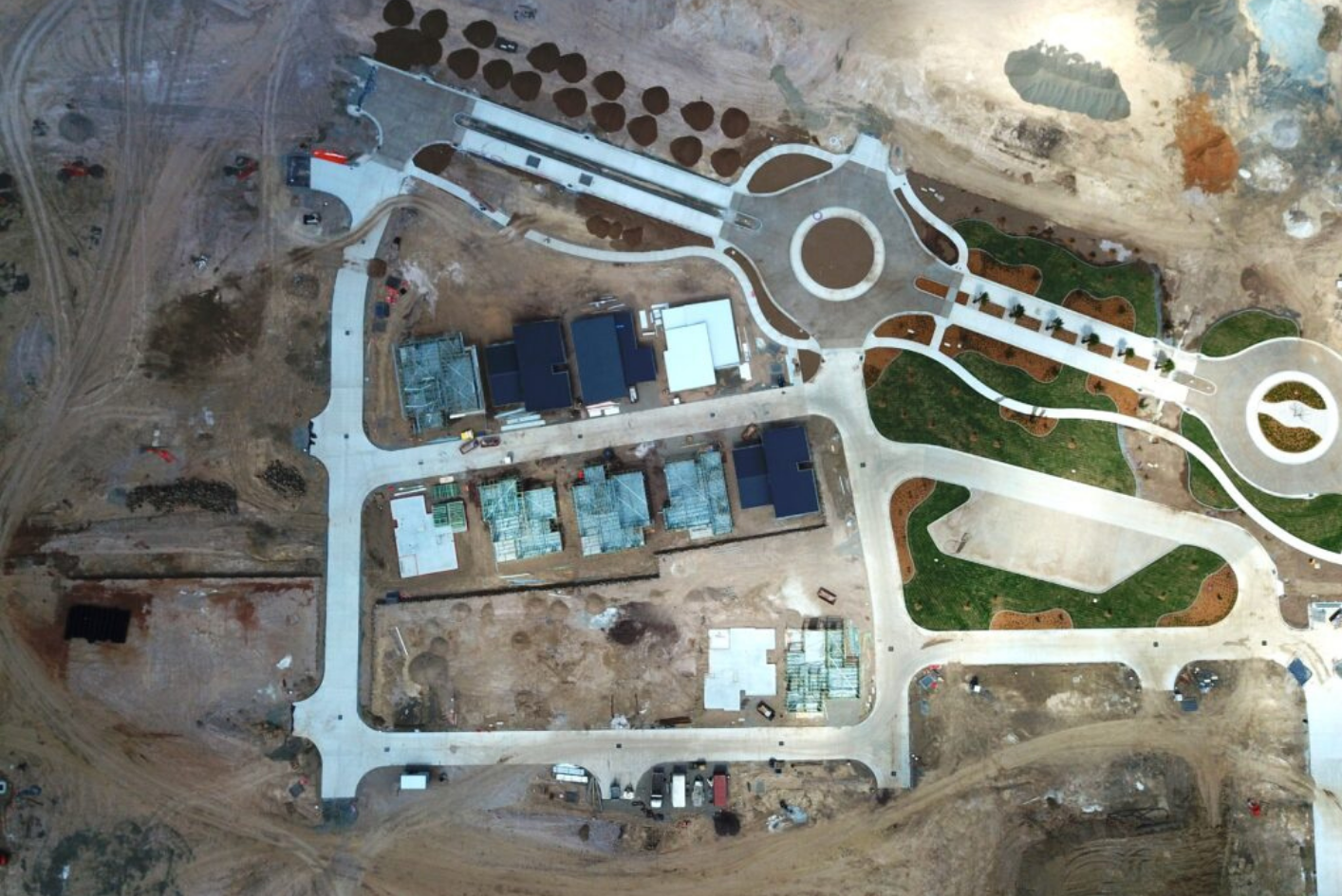 Aerial view of Lakeview Springs Village where Huff Group delivered data, communications networks, and civil electrical infrastructure